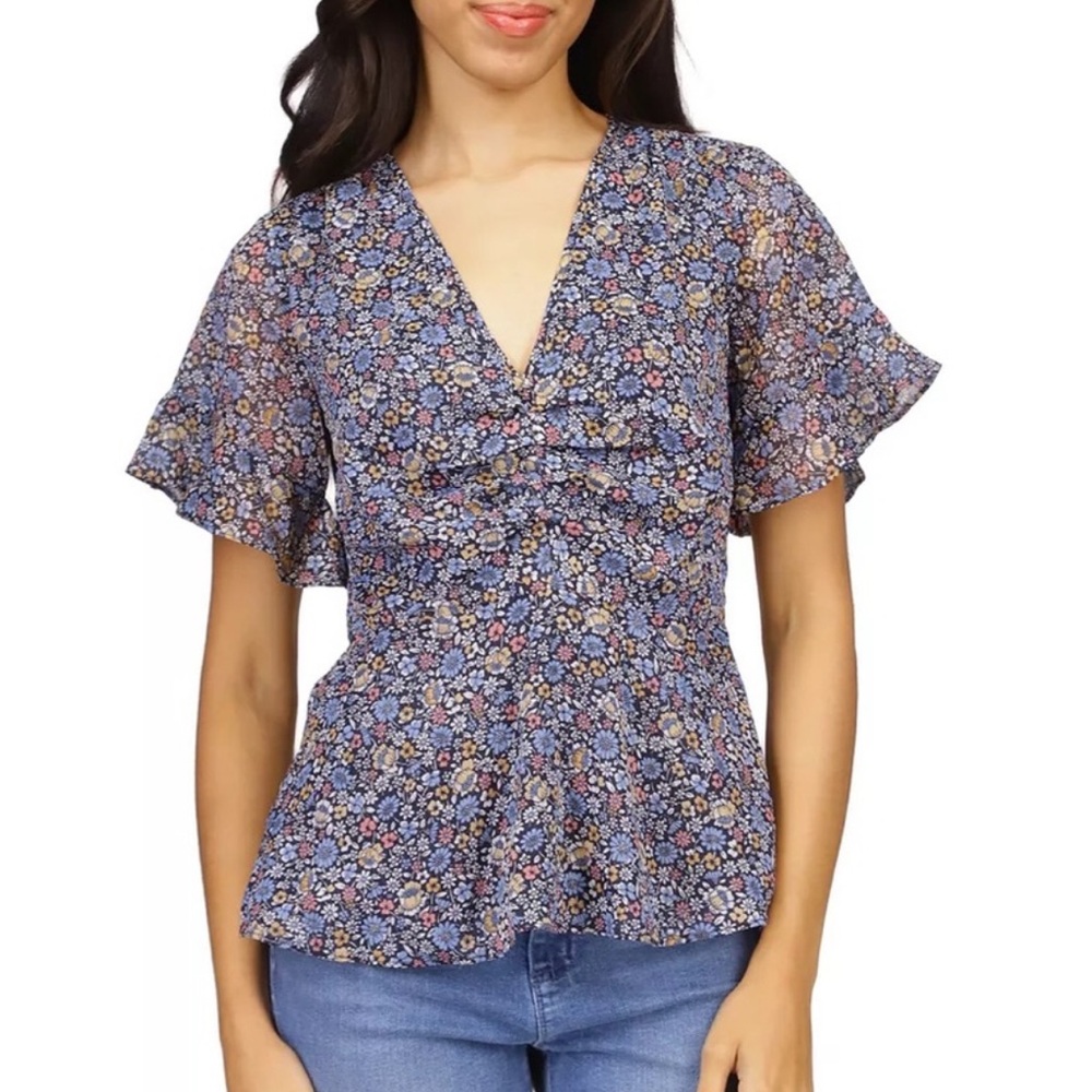 MICHAEL Michael Kors Women’s Floral-Print Flutter Sleeve Top